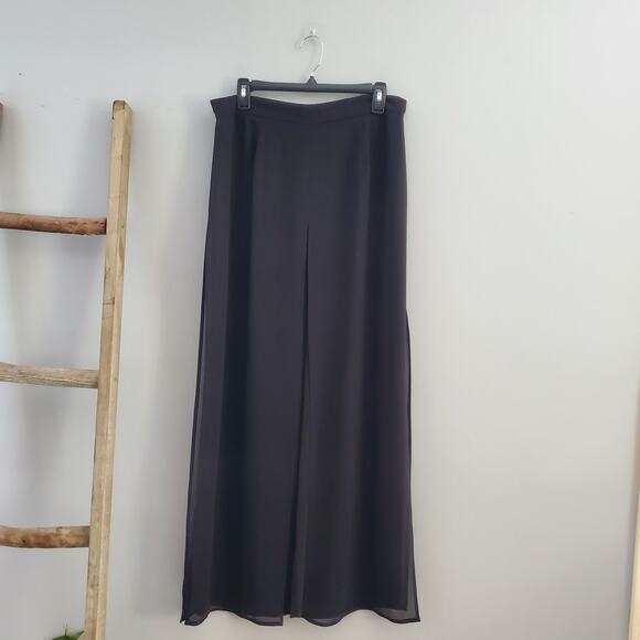 J.S. Edward Black Lightweight Sheer Panel Wide Leg Pants Size 14 - Picture 1 of 10